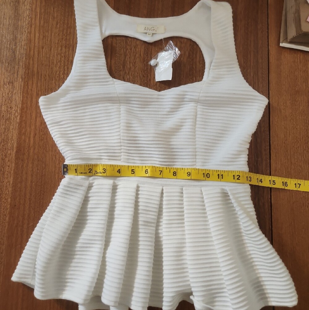 ANGL White Ribbed Peplum Tank M - Picture 10 of 13